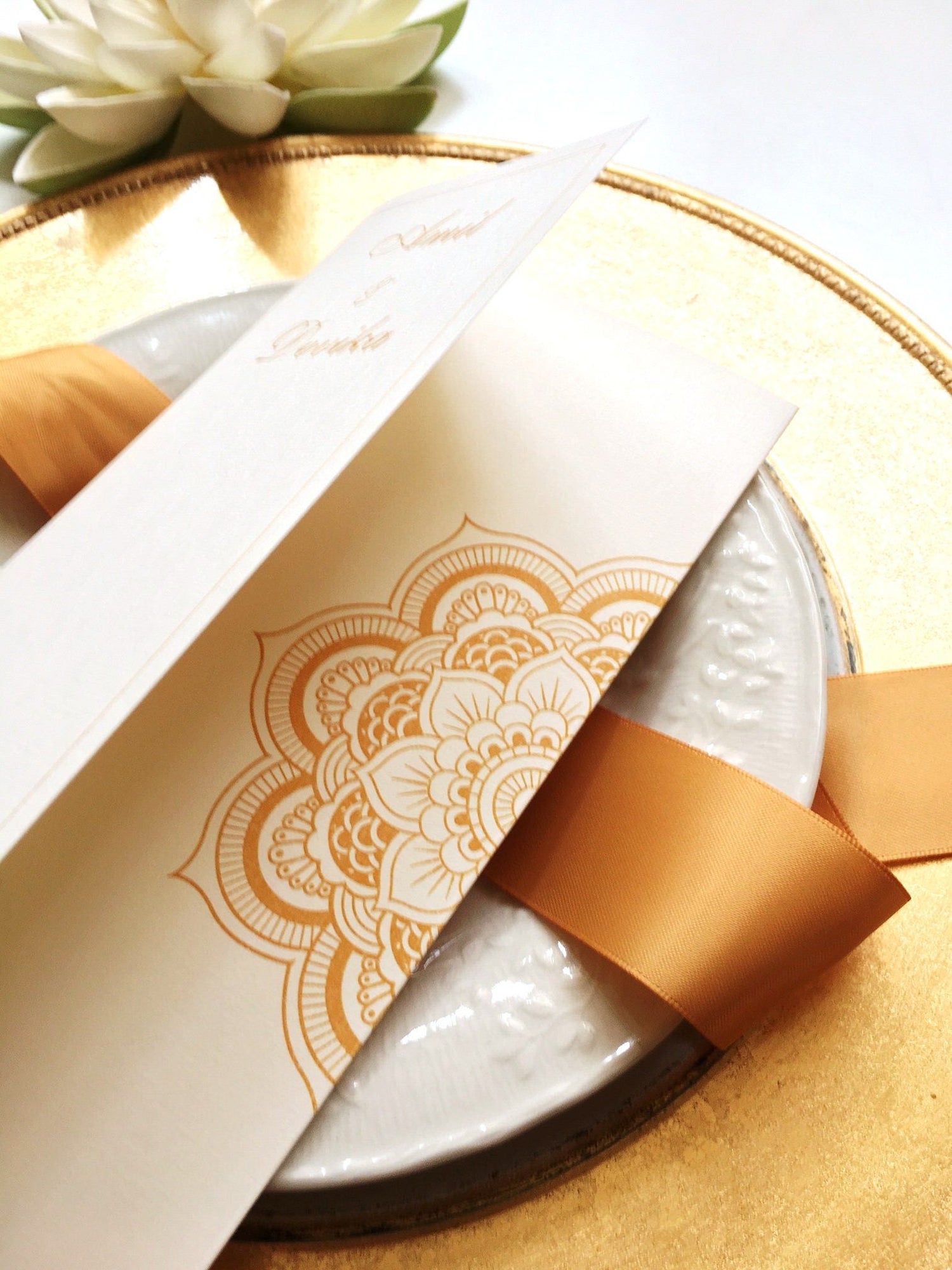 Satin Ribbon Sash for Wedding Program - Champagne, Gold, Dark Gold - Indian, Hindu - Chakra Collection - SAMPLE