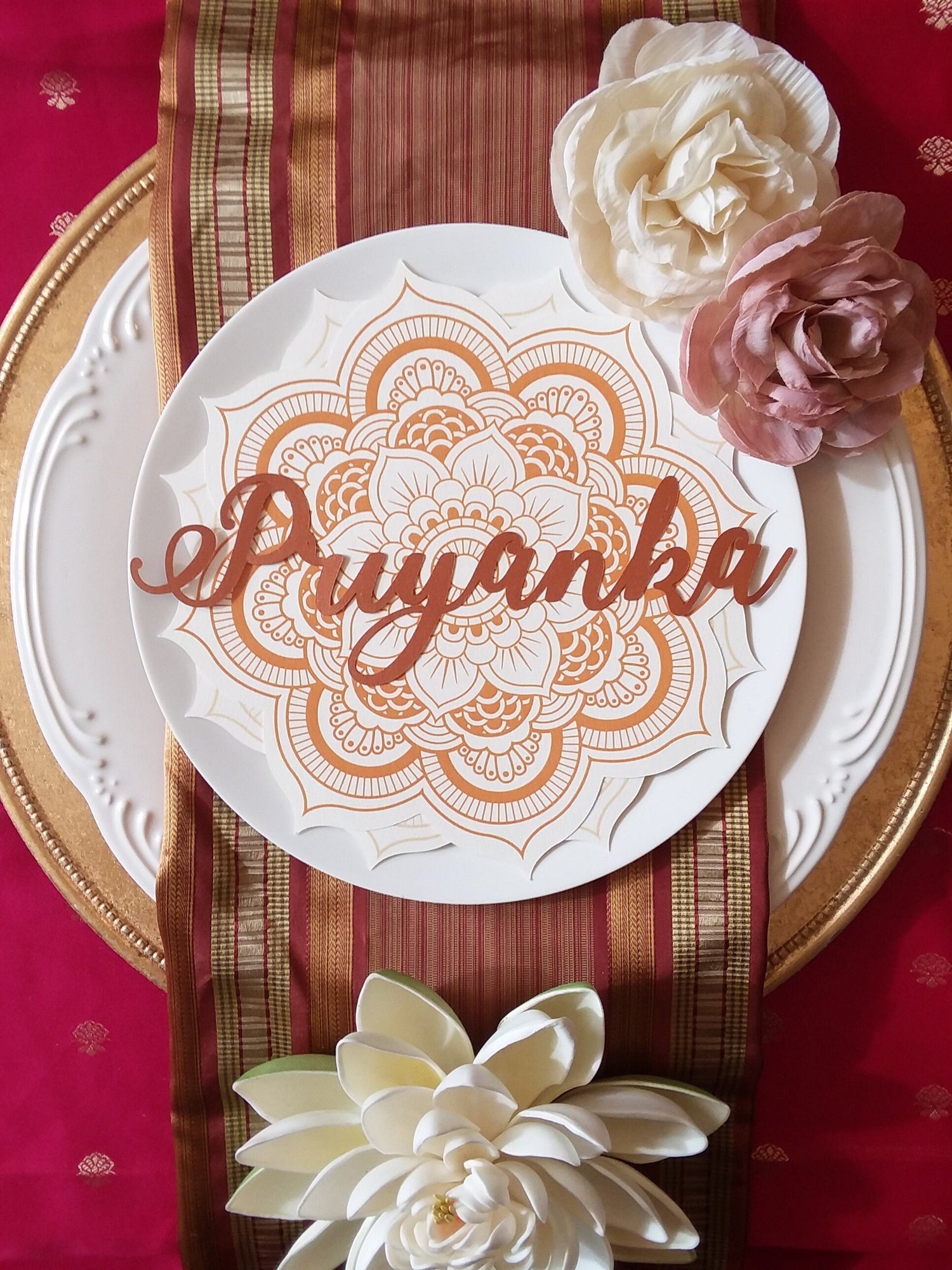 Menu Die Cut - Ivory, Dusty Rose, Champagne, Gold, Bronze, Burgundy, Lotus Mandala - Indian Wedding Dinner Party - Chakra Collection SAMPLE