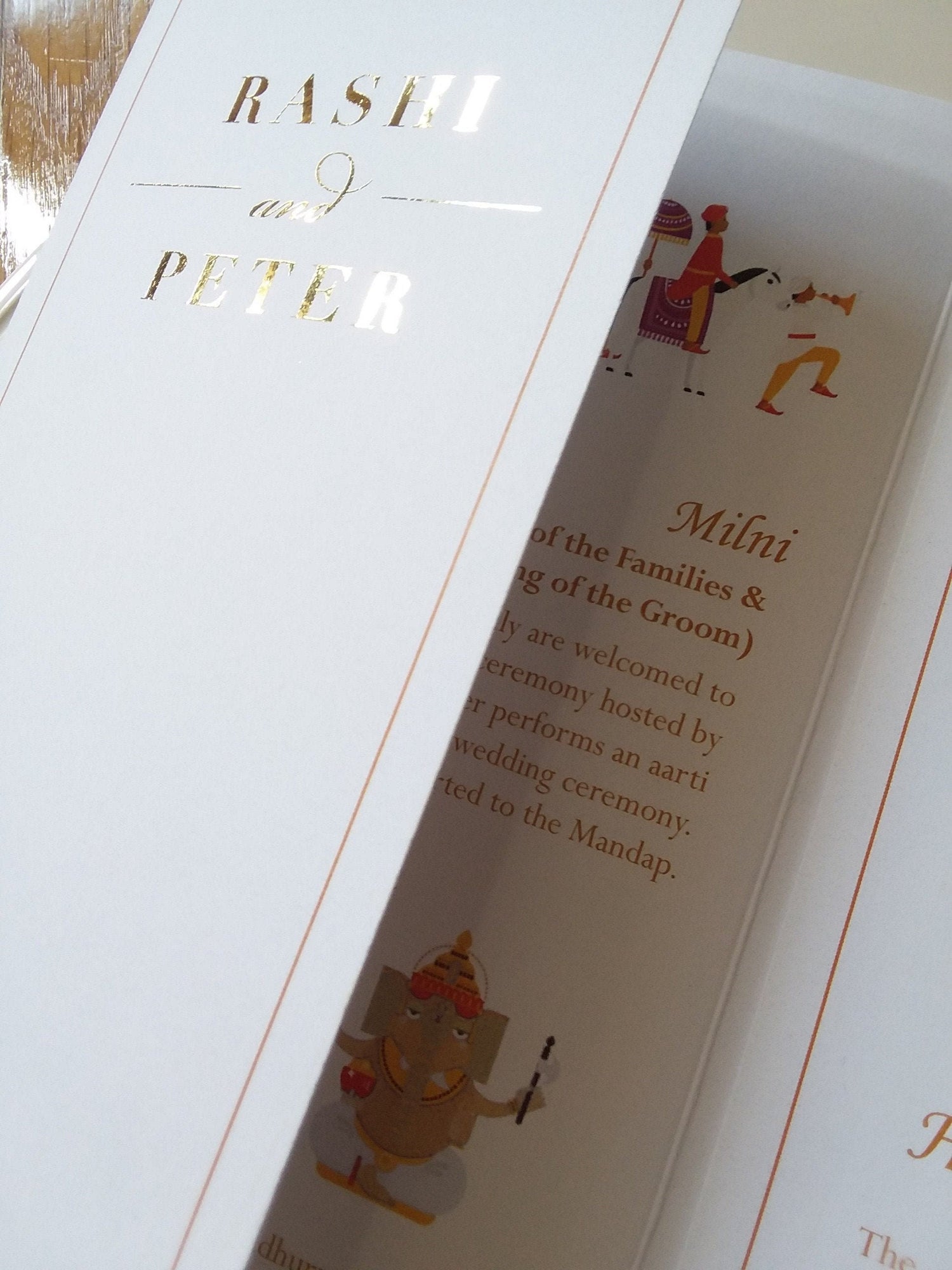 Wedding Program - White, Gold - Custom Colors, Foil, Folded - Ganesh, Lotus Mandala - Indian, Persian Ceremony - Chakra Collection SAMPLE