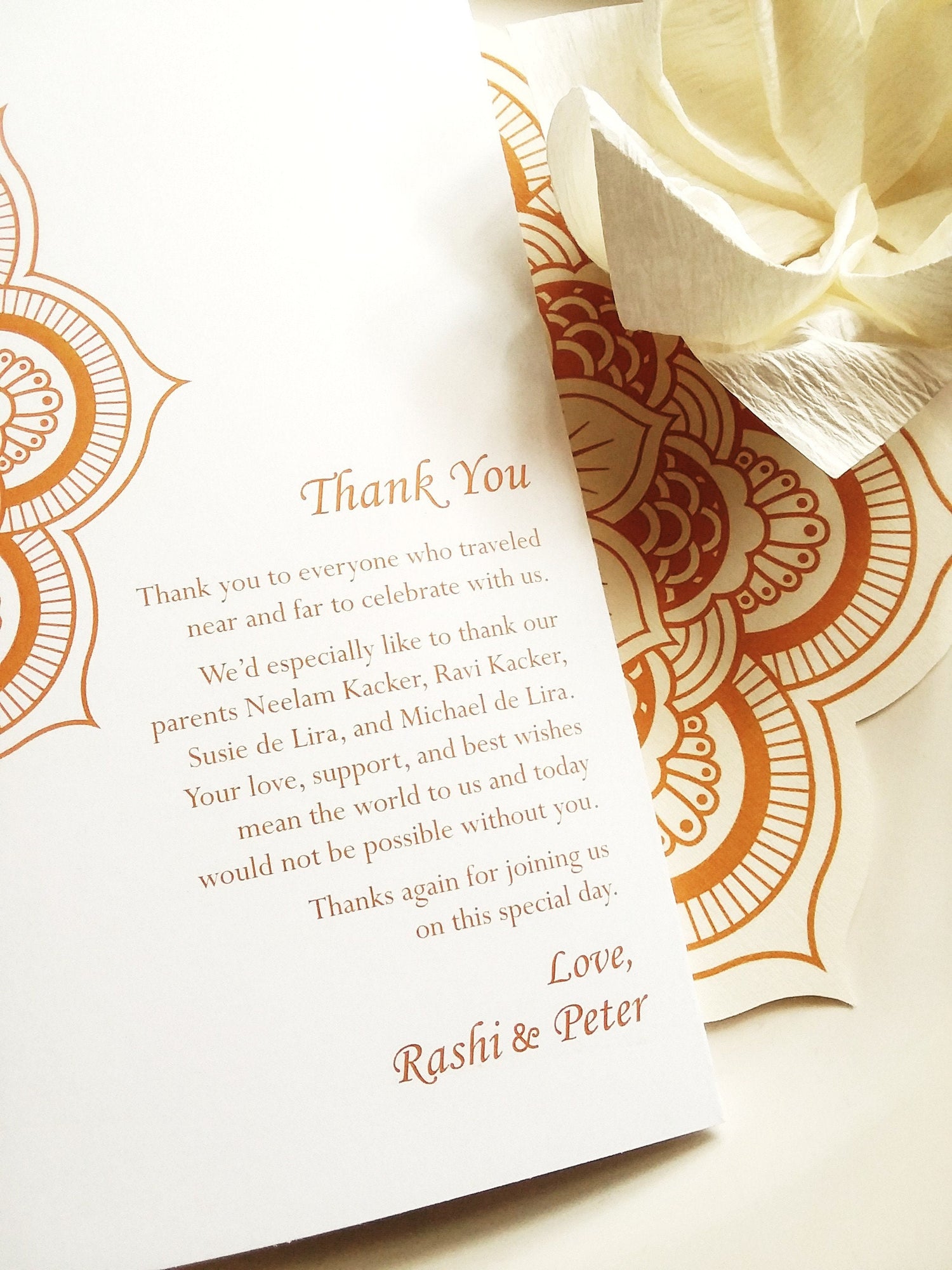 Wedding Program - White, Gold - Custom Colors, Foil, Folded - Ganesh, Lotus Mandala - Indian, Persian Ceremony - Chakra Collection SAMPLE