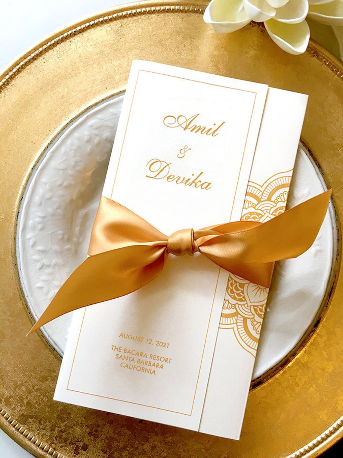 Satin Ribbon Sash for Wedding Program - Champagne, Gold, Dark Gold - Indian, Hindu - Chakra Collection - SAMPLE