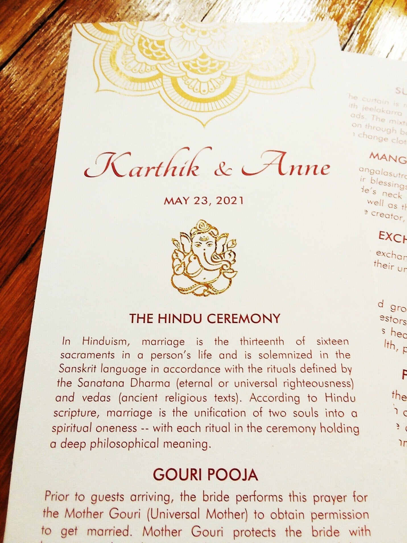 Wedding Program - Ivory, Champagne, White, Gold, Rose, Pink, Burgundy - Ganesh, Lotus Mandala - Indian, Hindu Ceremony - Chakra Collection