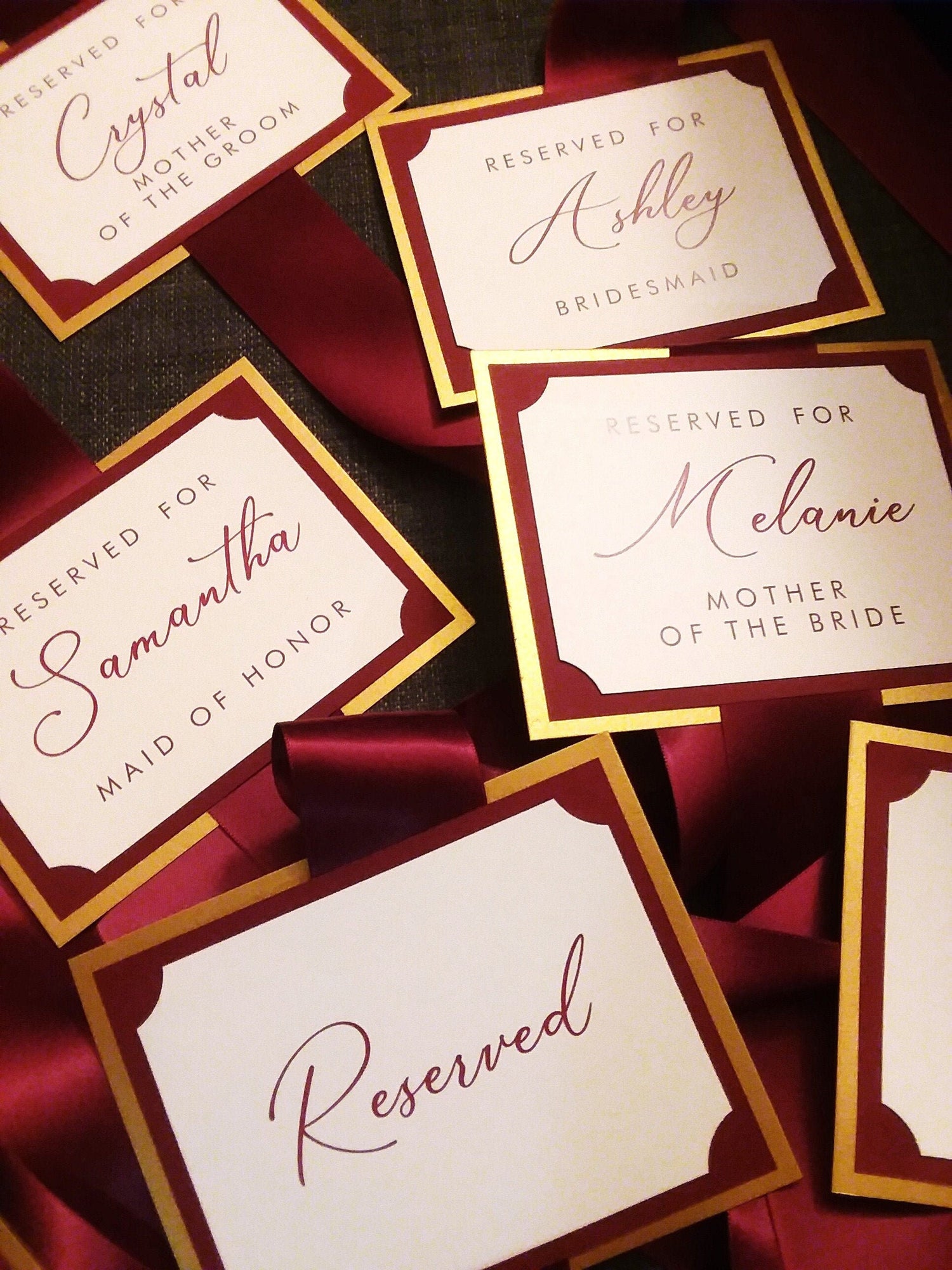 Chair Signs in Custom Colors, Fonts, Reserved for Wedding, Bridal Party, Parents, Family, In Memory, Ceremony, Reception - Bistro Collection