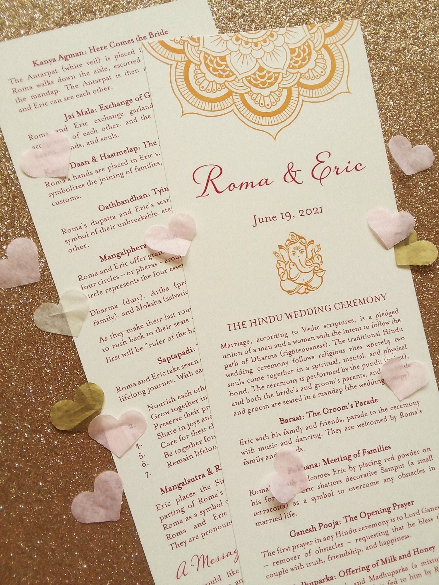 Wedding Program - Ivory, Champagne, White, Gold, Rose, Pink, Burgundy - Ganesh, Lotus Mandala - Indian, Hindu Ceremony - Chakra Collection