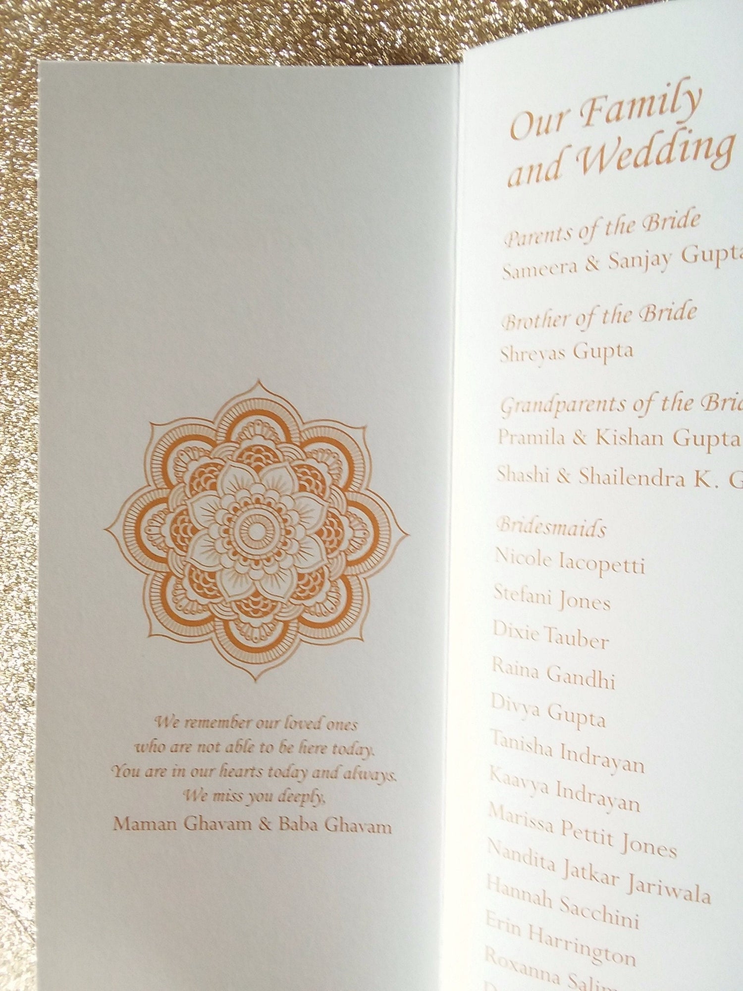 Wedding Program - White, Gold - Custom Colors, Foil, Folded - Ganesh, Lotus Mandala - Indian, Persian Ceremony - Chakra Collection SAMPLE