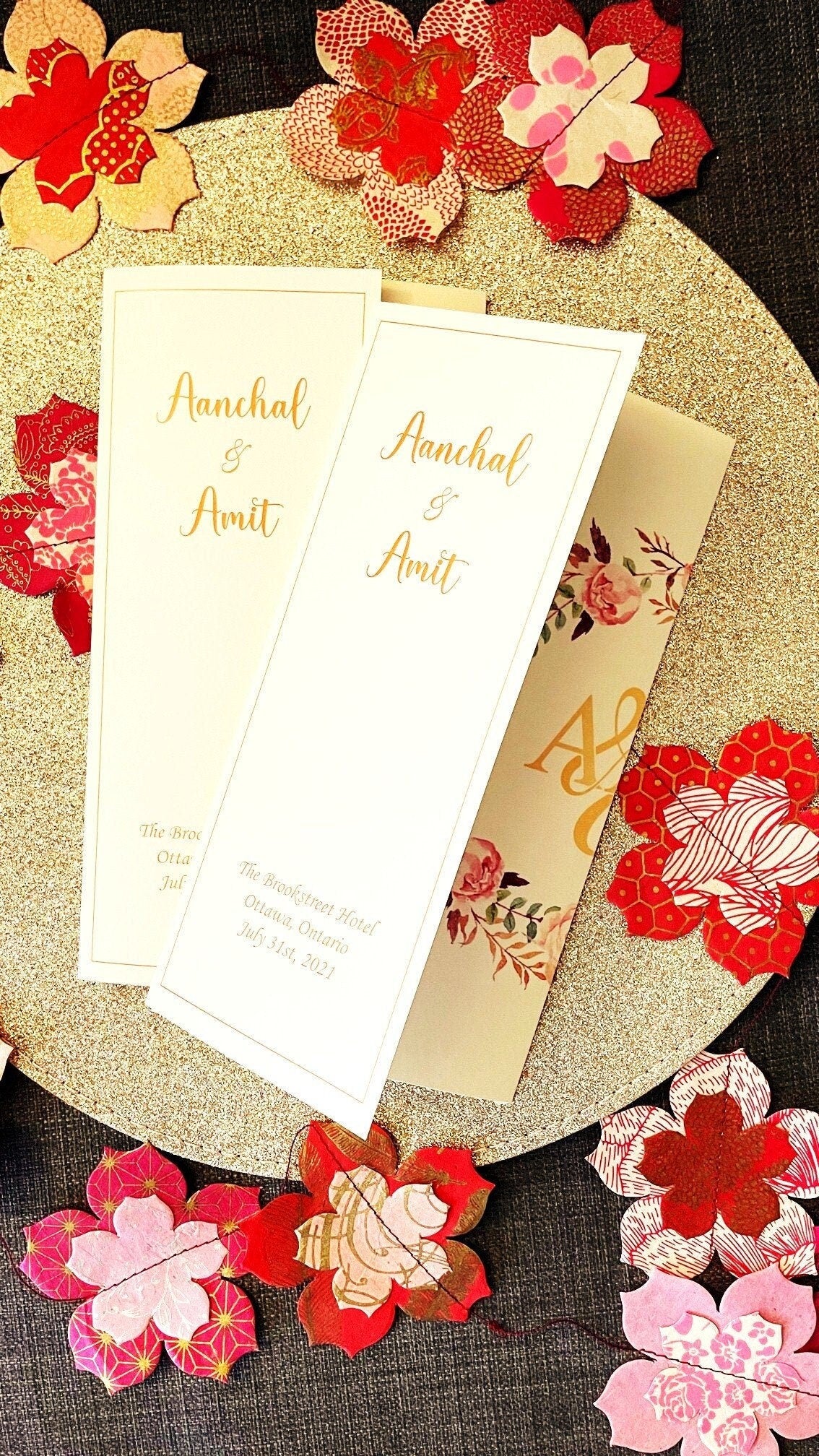 Wedding Program - Ivory, Gold - Pink, Red Roses, Watercolor Clip Art, Monogram, Ganesh - Indian, Hindu Ceremony - Chakra Collection SAMPLE