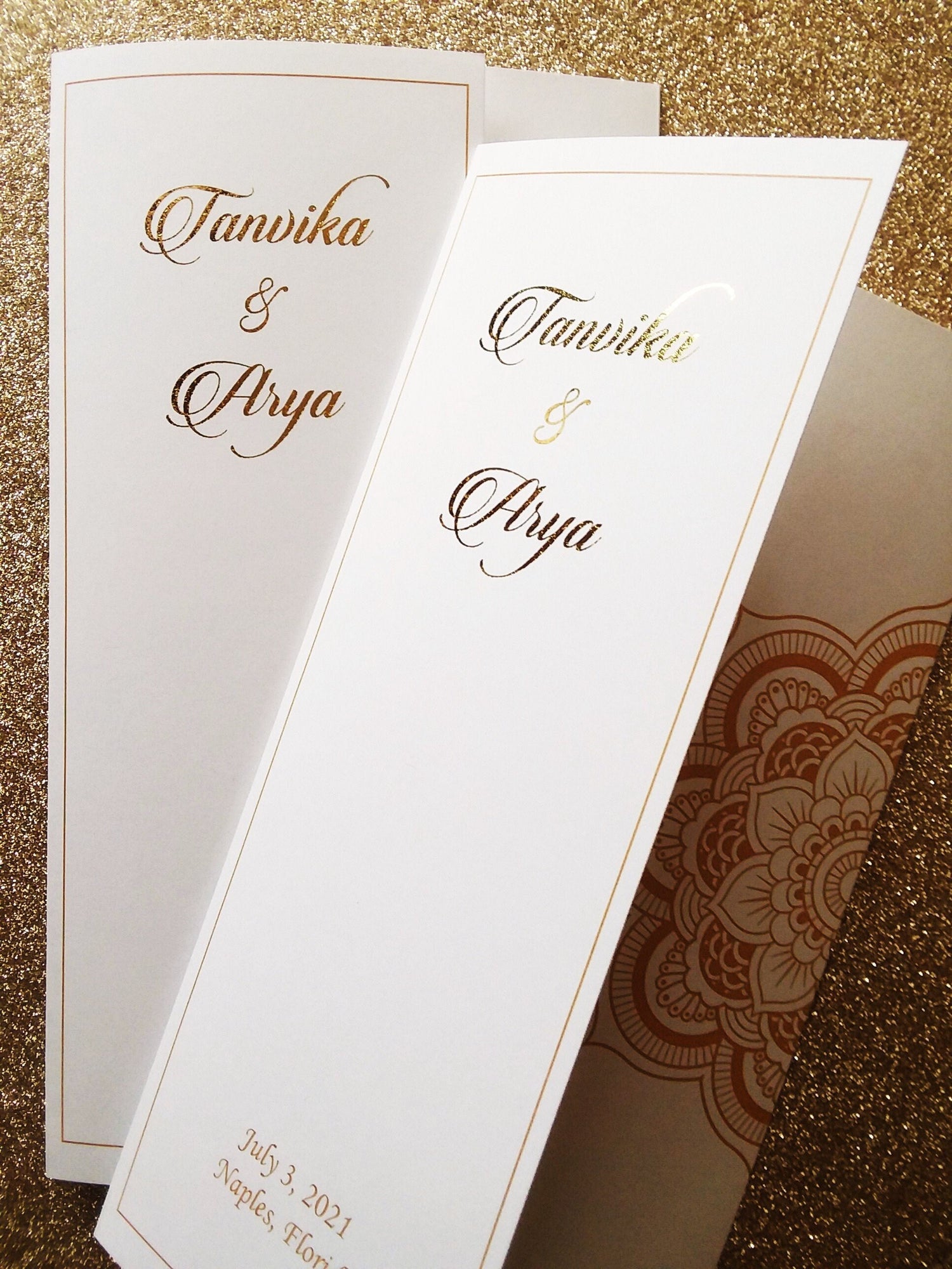 Wedding Program - White, Gold - Custom Colors, Foil, Folded - Ganesh, Lotus Mandala - Indian, Persian Ceremony - Chakra Collection SAMPLE