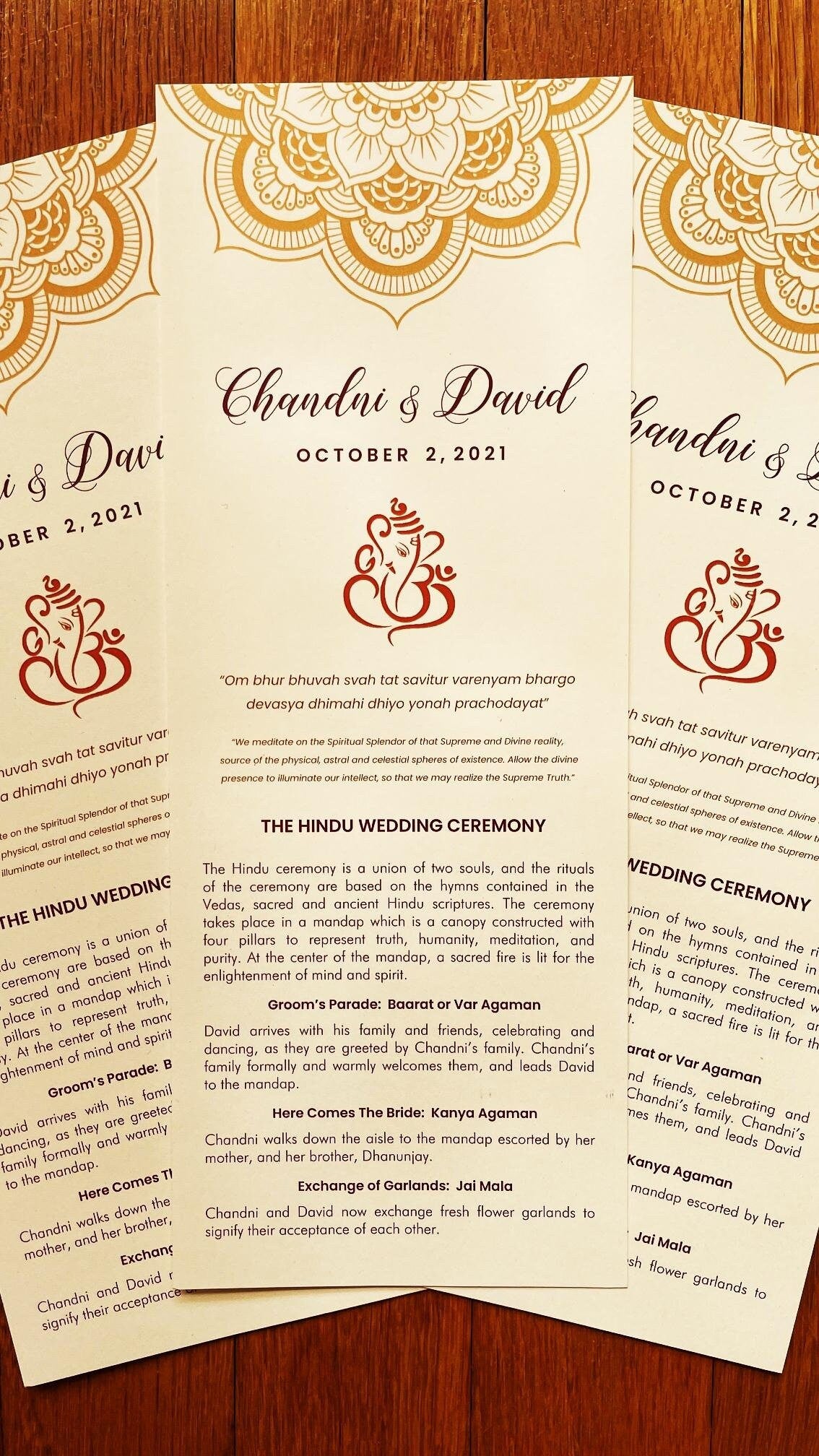 Wedding Program - Ivory, Champagne, White, Gold, Rose, Pink, Burgundy - Ganesh, Lotus Mandala - Indian, Hindu Ceremony - Chakra Collection