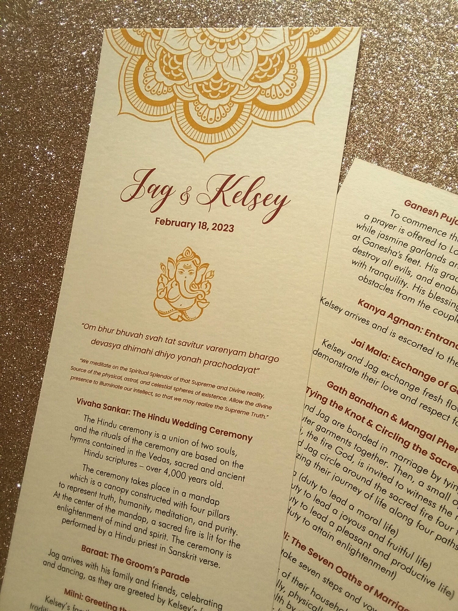 Wedding Program - Ivory, Champagne, White, Gold, Rose, Pink, Burgundy - Ganesh, Lotus Mandala - Indian, Hindu Ceremony - Chakra Collection